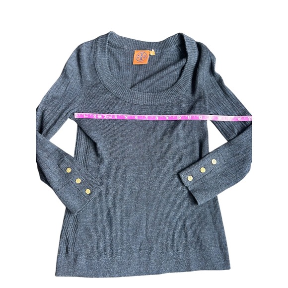 Tory Burch Ribbed Merino Wool Long Sleeve Sweater Crew Neck Navy Blue Size S - Picture 3 of 7
